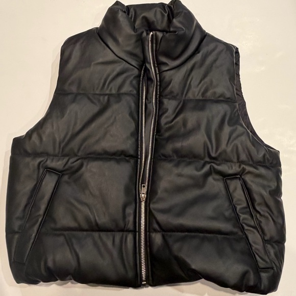 Ambiance Black Quilted Puffer Vest with High Collar Edgy Chic Size L - Picture 2 of 6